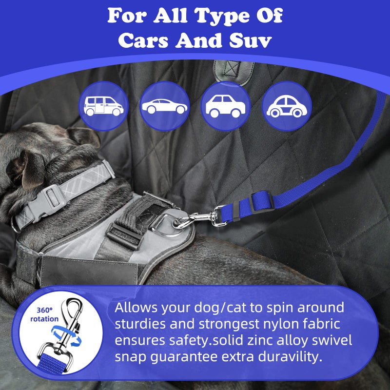 BWOGUE 2 Packs Dog Cat Safety Seat Belt Strap Car Headrest Restraint Adjustable Nylon Fabric Dog Restraints Vehicle Seatbelts Harness Dark Blue - Image 5